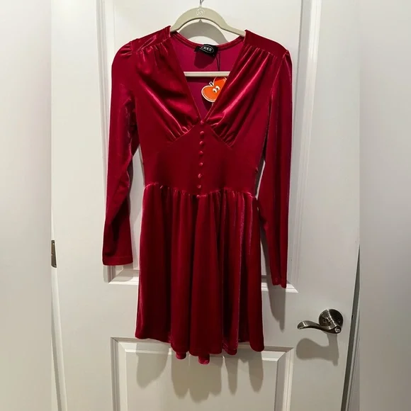 Cider Velvet V-Neck Mini Dress Long Sleeve Pink Size XS - Picture 2 of 11